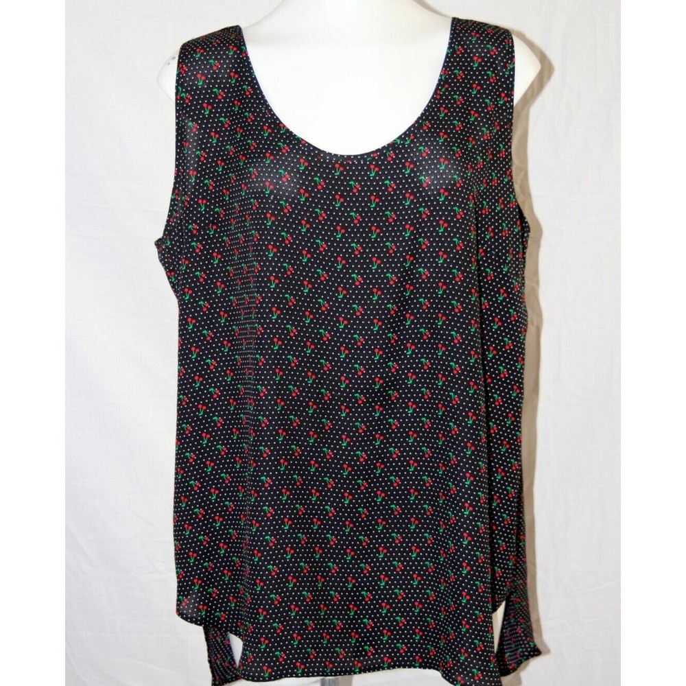 Liberty Love Womens Cherry Pattern Tunic Top Black/red Open Back Sleeveless 1XL